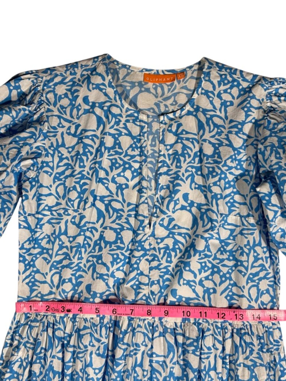 Oliphant Blue Block Print Tiered Maxi XS - Picture 5 of 7